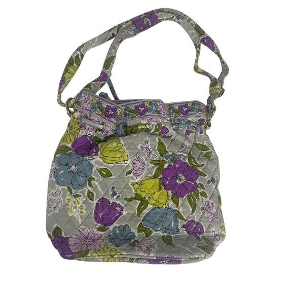 Vera Bradley Daisy Hipster Crossbody Tote Bag Hobo Quilted Purple Blue - Picture 2 of 7